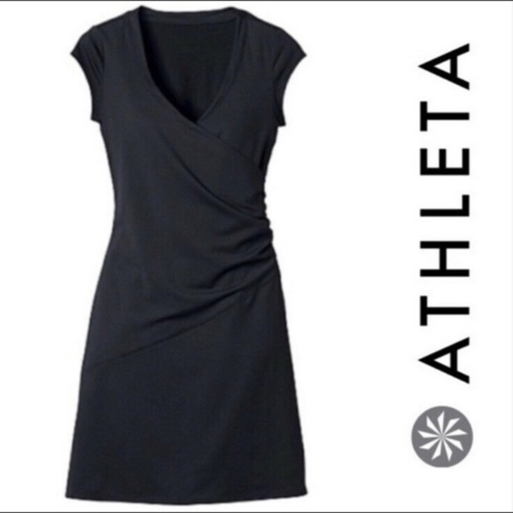 Athleta Faux Wrap Nectar Mini Dress V-neck Black Size M